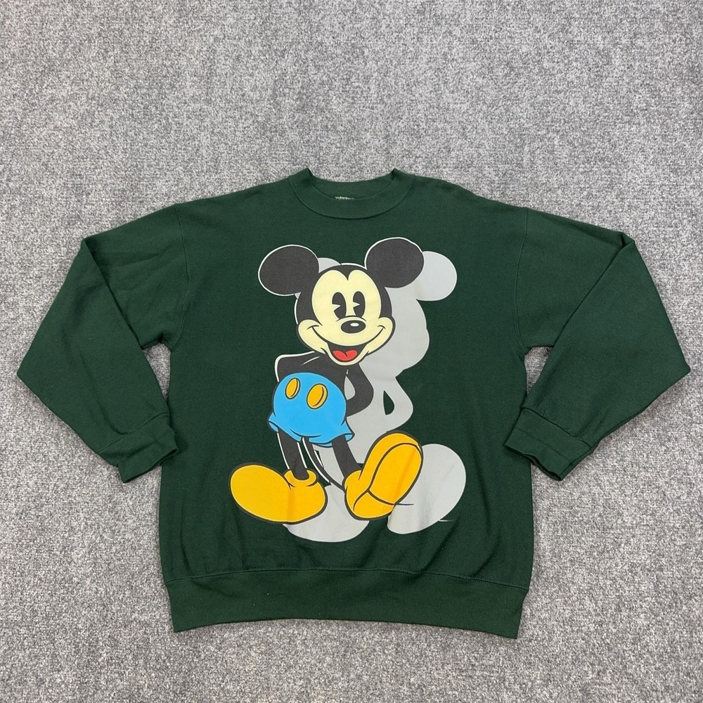 Vintage Mickey & Co. Sweatshirt Mens L Green Pullover Mickey Mouse Graphic